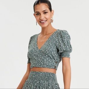 American Eagle Green Floral Wrap Front Crop Top